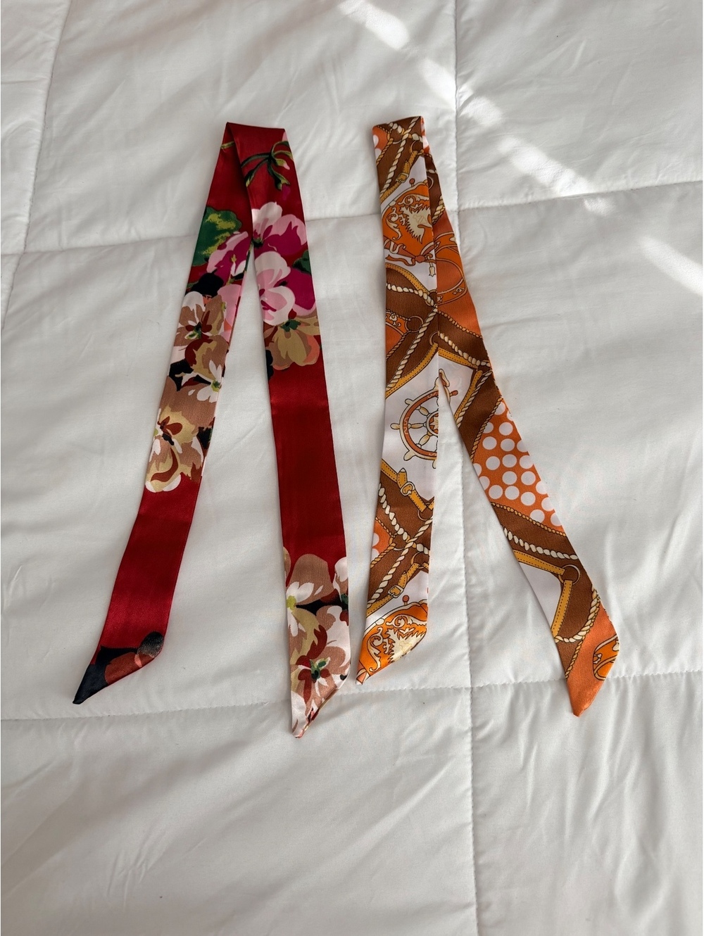 Set of Two Vintage Floral and Nautical Patterned Skinny Scar